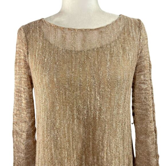 Lafayette 148 Gold Metallic Sweater Top in Linen Blend Mesh Knit Size Small - Picture 14 of 14
